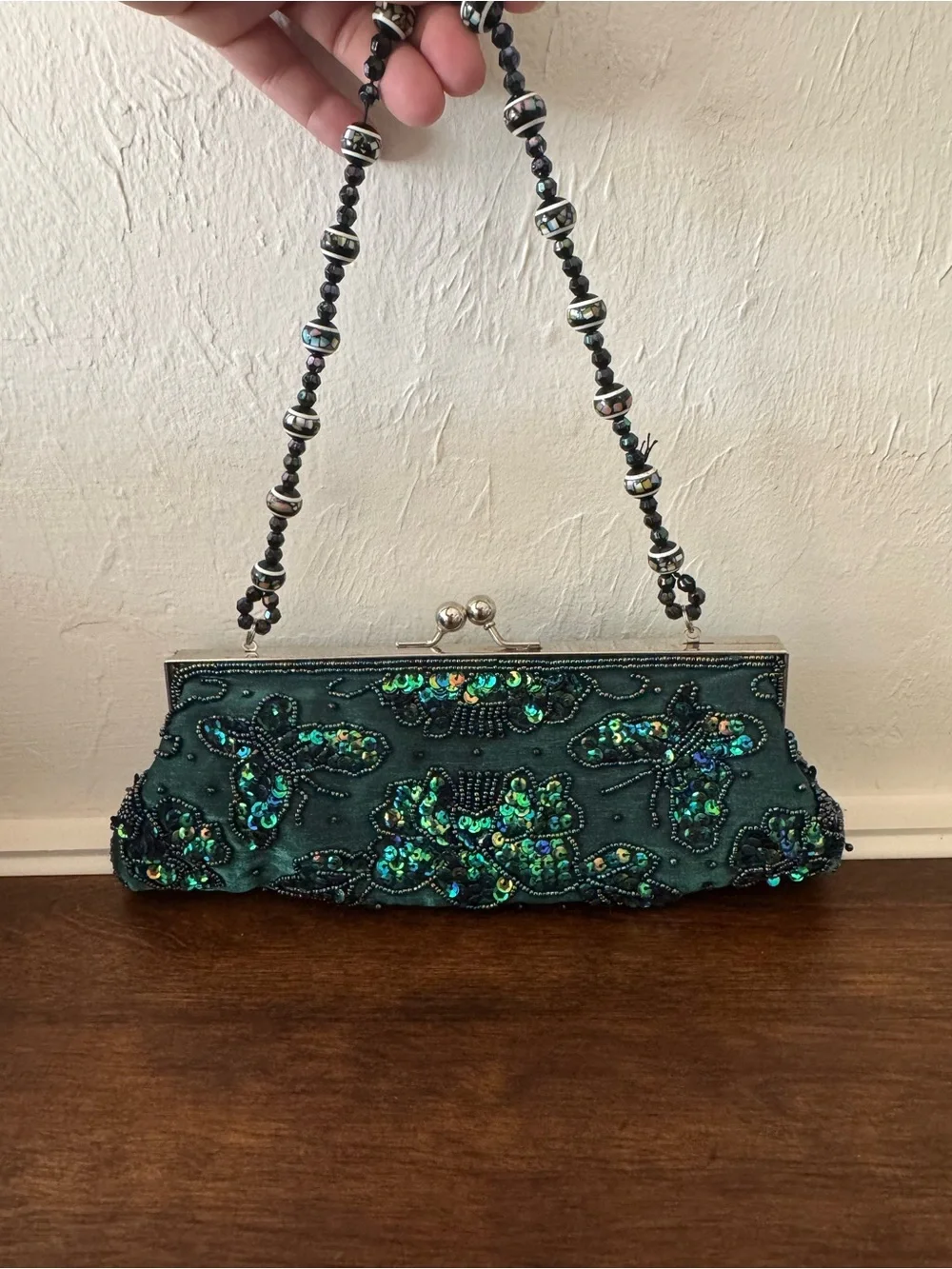 Bisou Bisou Teal Beaded Butterfly Clutch Handbag